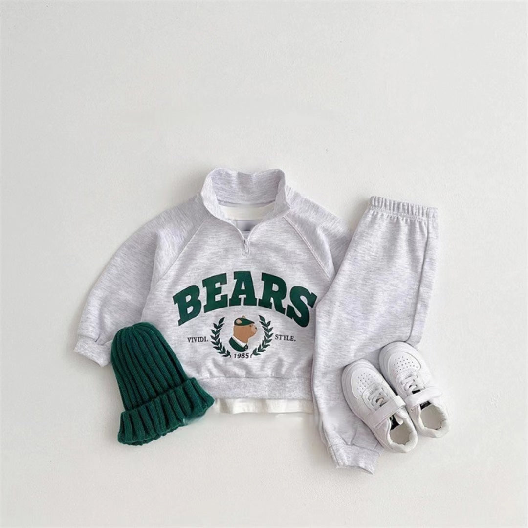 Wholesale Cotton Children's Cartoon Bear Zipper Sweatshirt Sweatpants Set
